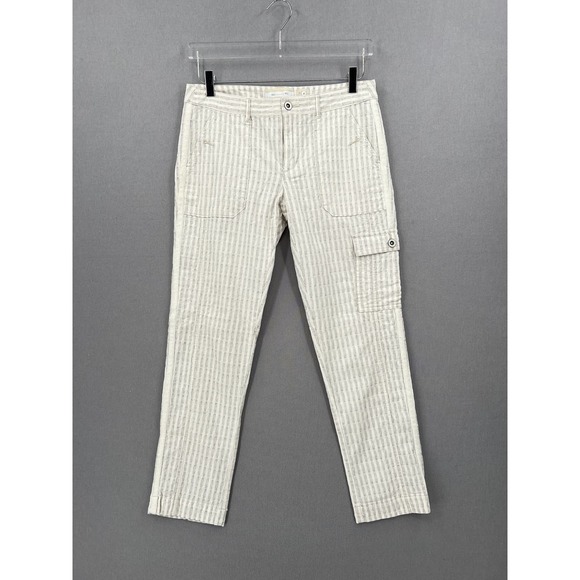 ANTHROPOLOGIE HEI HEI Pants Womens 4 Off White Cotton Striped Pant Wander Cargo - Picture 2 of 13